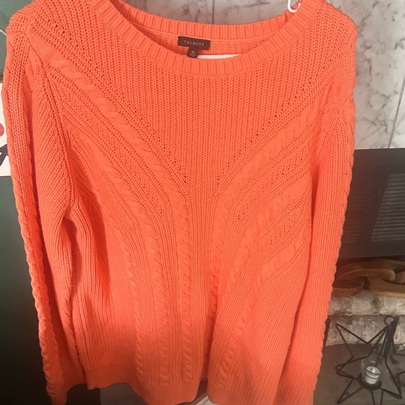 Talbots Sweaters - Talbots Vibrant Coral Cable Knit Sweater